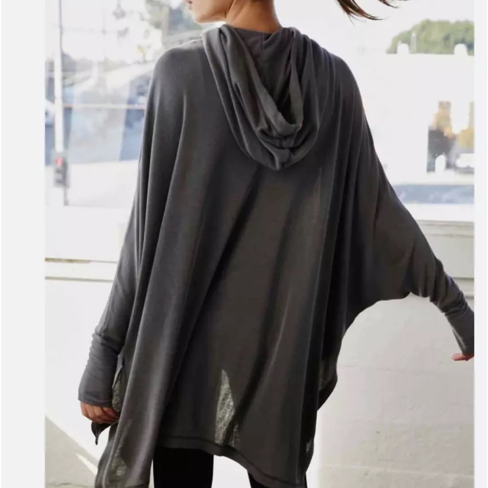 Free People Oversized Grey Hoodie Poncho - Picture 2 of 8